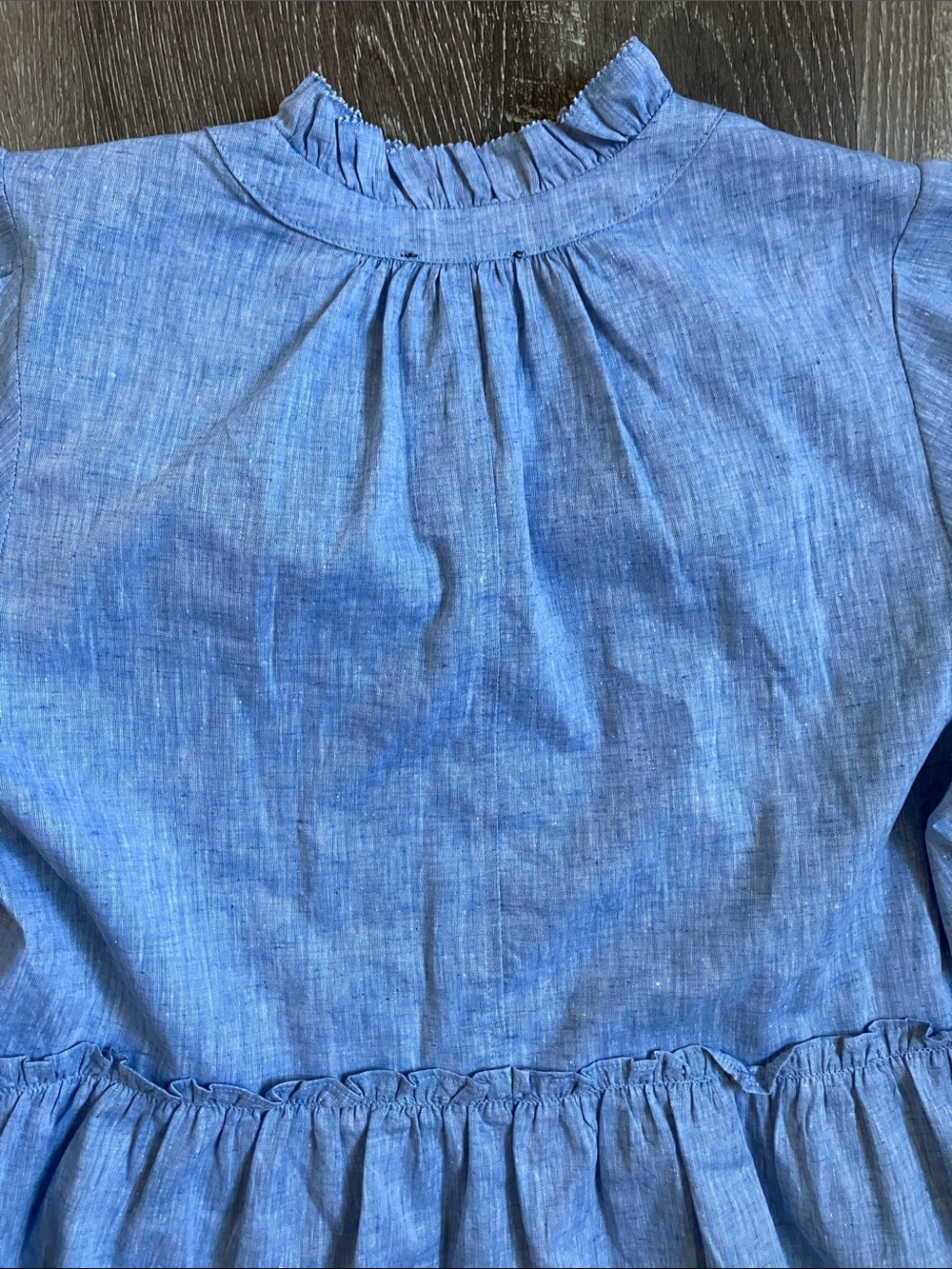 Tuckernuck Chambray Crawford Tiered Ruffle-Sleeve Dress in Light Blue - Picture 9 of 16